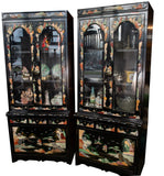 Qing Colored Stone and Jade Black Lacquer Chinese China Cabinet Set