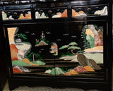 Qing Colored Stone and Jade Black Lacquer Chinese China Cabinet Set
