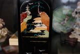Qing Colored Stone and Jade Black Lacquer Chinese China Cabinet Set